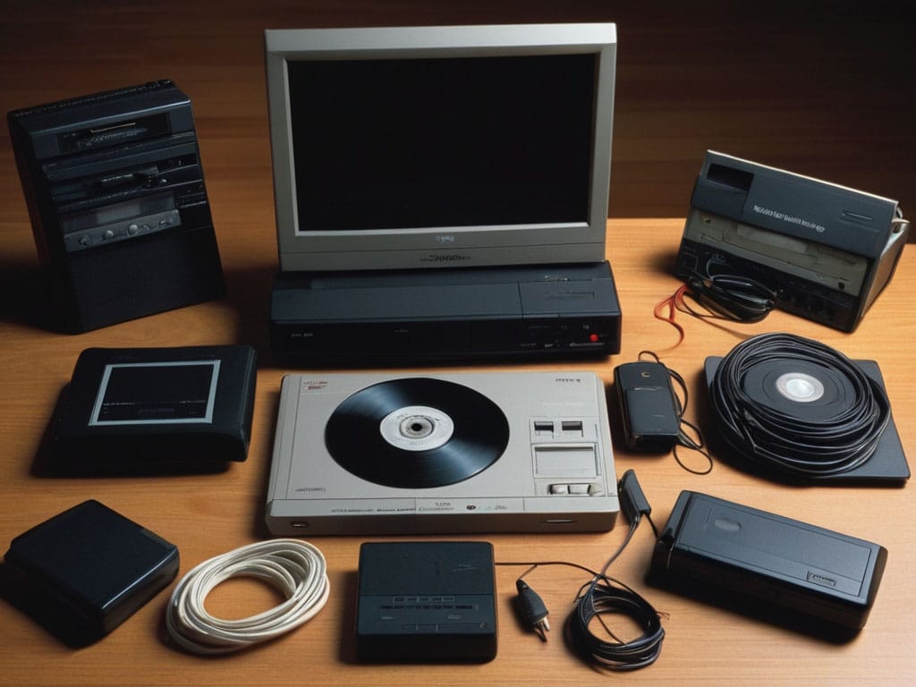 lots of video equipment on table